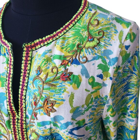 Soft Surroundings Green Colorful Beaded Embroidered Top Boho Artsy Bright S - Picture 8 of 11